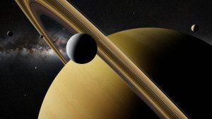 Saturn's moon mimas revolving around it