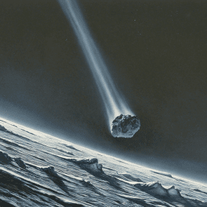 Comet 12P hitting the surface of a planet.